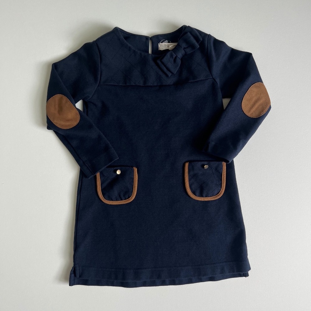Hope & Henry Girls Navy Blue Quilted Dress with Elbow Patches Size 4
